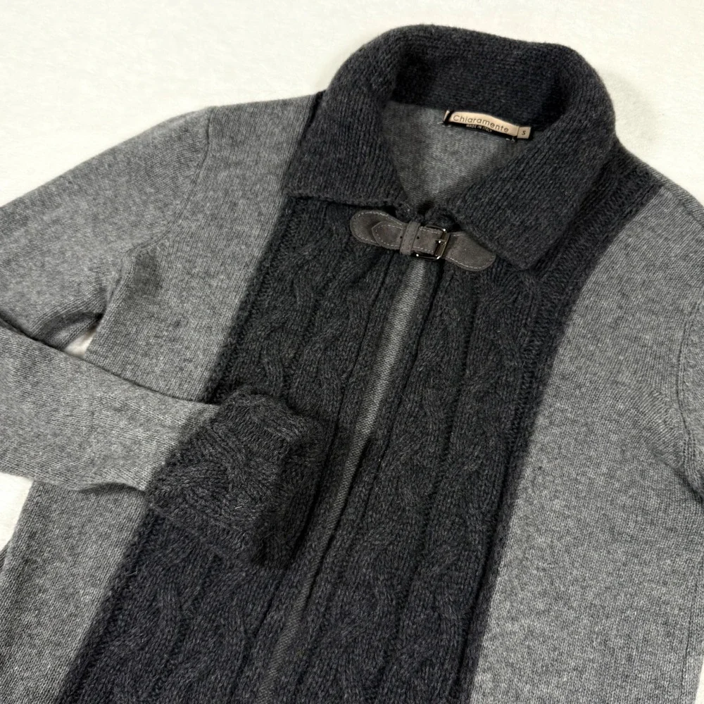 Chiaramente Italy Wool Blend Cable Knit Buckle‎ Cardigan Sweater Grey Womens S